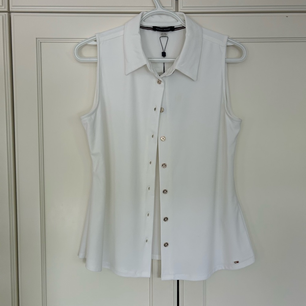 Tommy Hilfiger White Sleeveless Buttoned Top